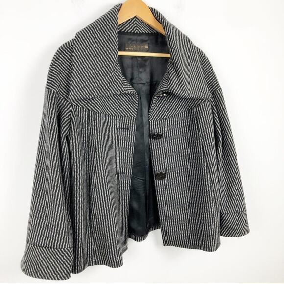 Zara wool retro jacket with big buttons gray and black pattern, wide sleeves  M - Picture 3 of 16